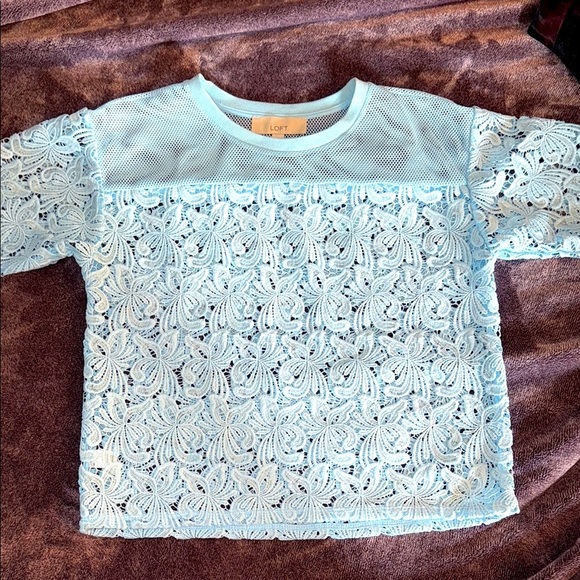 LOFT Tops - LOFT Blue Lace Blouse with Floral Detail